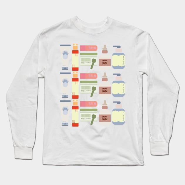 Skincare Essentials Pattern Long Sleeve T-Shirt by aaalou